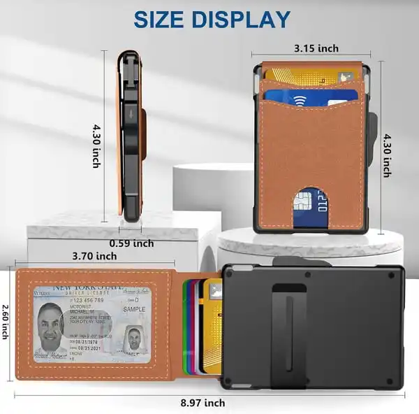 🔥Wallet for Men - with Pop Up Aluminum Case Money Clip Slim Leather Slots Credit Card Holder RFID 
